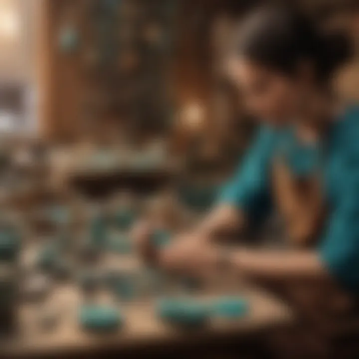 Tranquil market scene showcasing artisans crafting turquoise jewelry, reflecting the rich cultural heritage