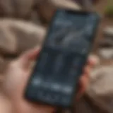 A close-up view of a smartphone displaying a rock detector application interface.