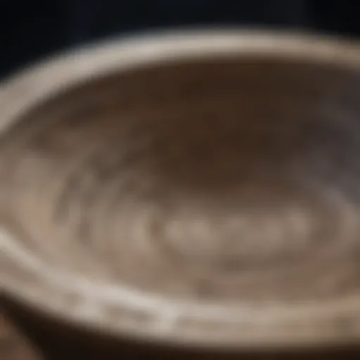 An exquisite large stone bowl intricately carved with ancient patterns