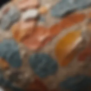 A close-up of the texture and natural colors of a large stone bowl