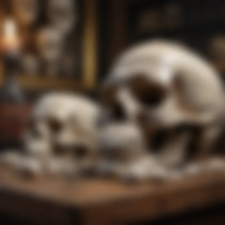 Cultural artifacts featuring quartz skulls in a historical display