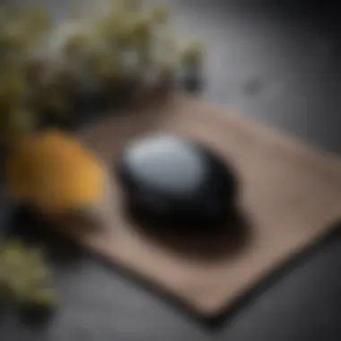 A serene setting with a black obsidian worry stone placed on a meditation mat, symbolizing calm and mindfulness.