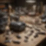 A detailed view of various Dremel tools arranged on a workbench