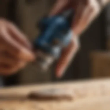 Dremel in Woodworking Craft An artisan using a Dremel tool on a wooden piece for crafting
