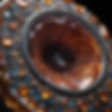 Close-up of a rare colored gemstone with intricate patterns and reflections