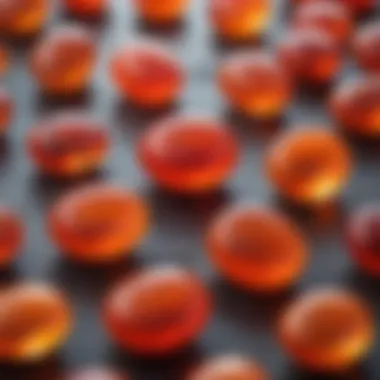 A close-up view of vibrant Carnelian stones showcasing their rich color and texture.