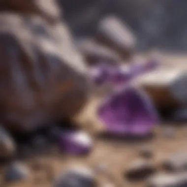 Geological formations featuring various purple stones in their natural habitat.