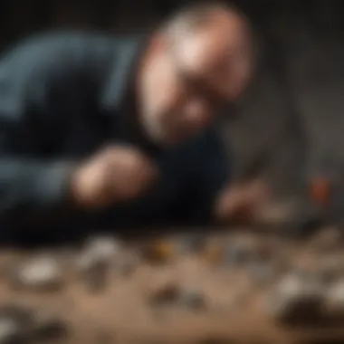 A geologist examining a sample with specialized tools for identification