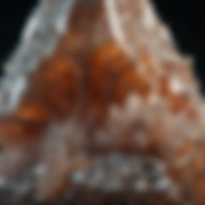 A close-up view of a specific crystal, highlighting its unique textures and properties.