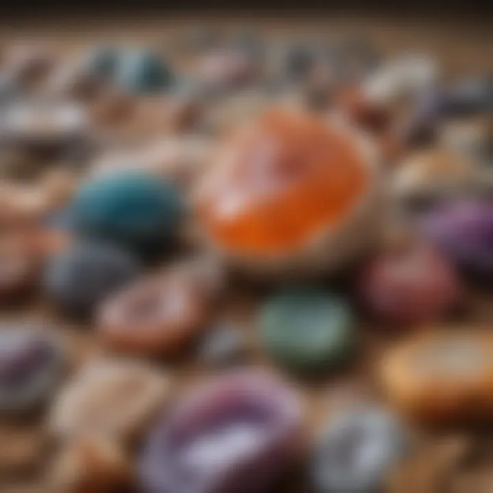 A collection of assorted flat geodes displayed on a natural backdrop