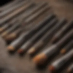 Detailed view of various fossil cleaning brushes arranged neatly.