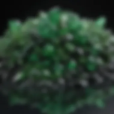 Diverse Green Crystal Varieties Various types of green crystal rocks displayed on a black velvet surface