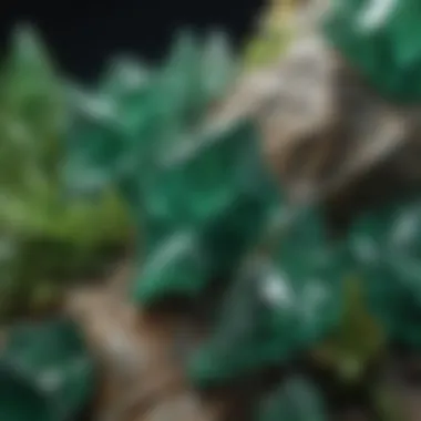 Intricate Textures of Green Crystals Close-up view of a green crystal with detailed texture and color nuances