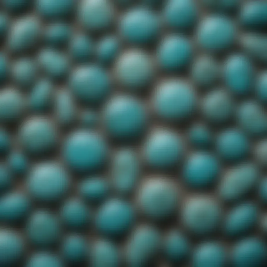 Close-up view of small turquoise cabochons showcasing their intricate patterns