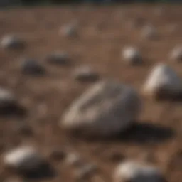 Close-up view of a plowed field with rocks