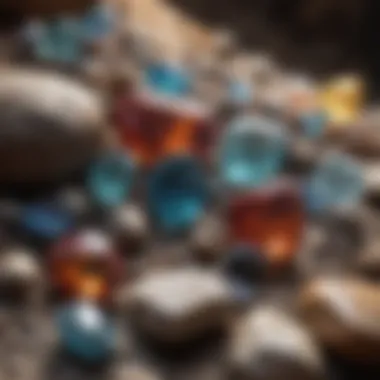 Dazzling Gemstones in Natural Rock Formations A stunning display of various gemstones embedded in their host rocks.