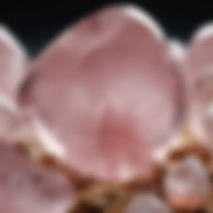 A close-up view of rose quartz highlighting its intricate details and textures.