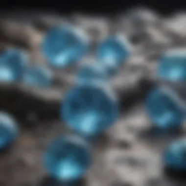 An artistic representation of the geological formation processes of light blue gems.