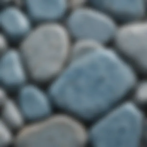 A close-up view of a light blue stone showcasing its unique texture and color variations.