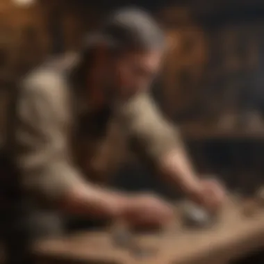 An artisan demonstrating flintknapping techniques with a focus on traditional tools and materials.