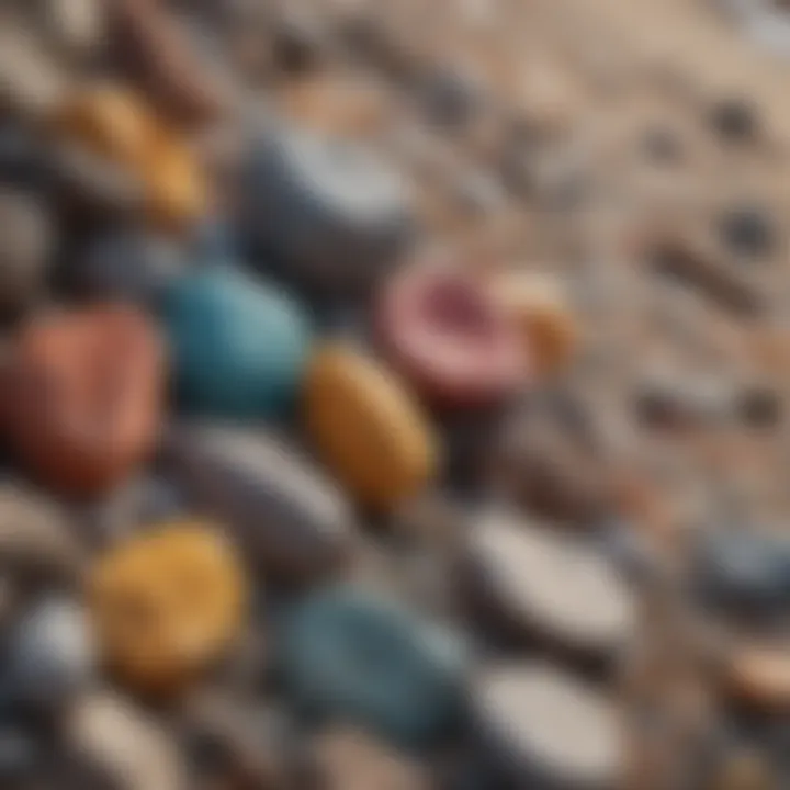 Close-up view of colorful mineral compositions in beach rocks