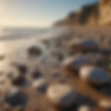 Variety of beach rock formations along the shoreline