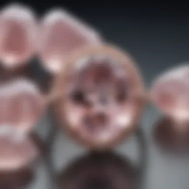 An artistic arrangement of rose quartz jewelry pieces, reflecting light and elegance.