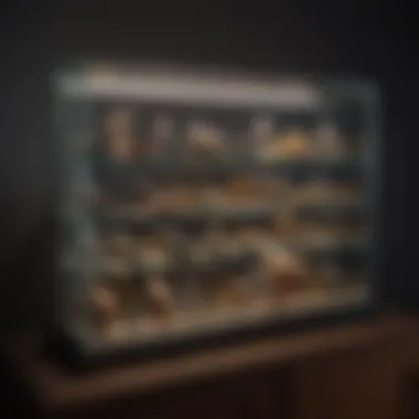 A meticulously organized tiny display case featuring rare collectibles.