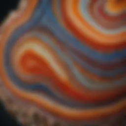 Close-up view of agate stone showcasing its vibrant colors and banding patterns