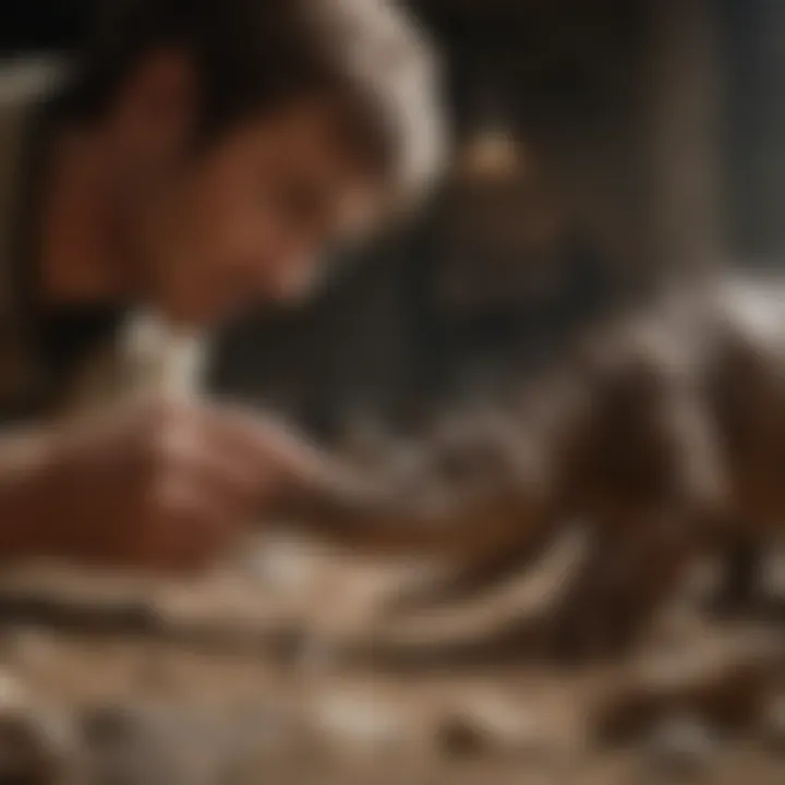 Paleontologist examining a dinosaur claw fossil