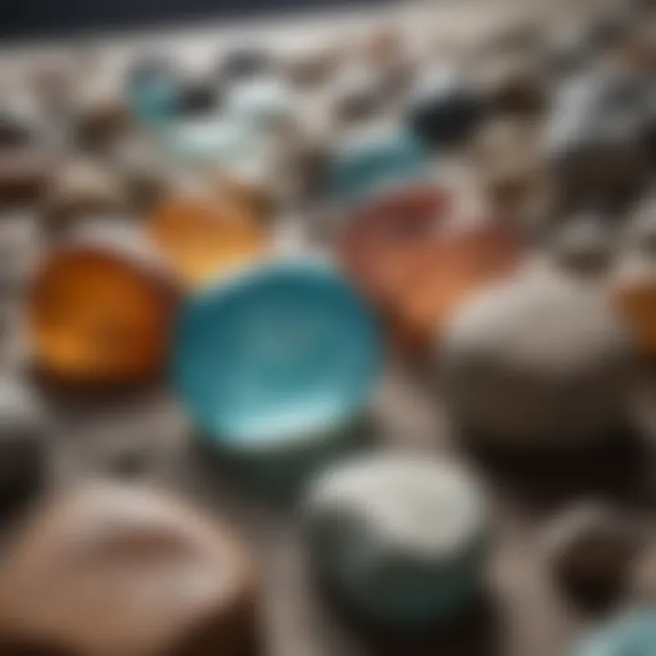 Collection of various glass sanding stones displayed in natural light