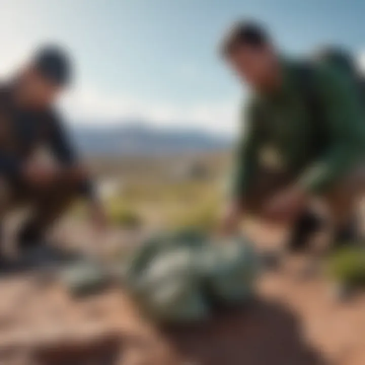 Geologists examining green rocks in the field, illustrating their importance in geological studies