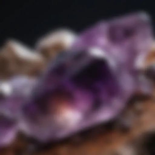 A close-up view of a raw amethyst stone showcasing its deep purple hues