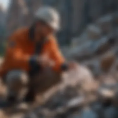 A geologist examining quartz in a natural setting, emphasizing its geological importance.