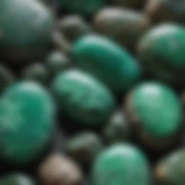 Close-up view of variscite gemstones showcasing their vibrant green color and unique patterns