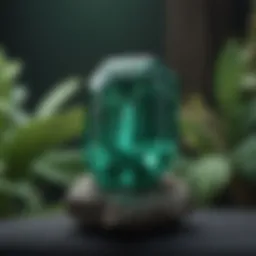 A stunning emerald gemstone displayed on a soft velvet background
