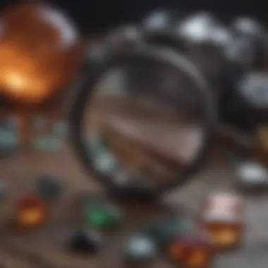 Loupe and Gemstones Jewelry loupe placed next to various gemstones