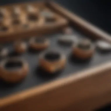 Close-up of wooden materials used in a ring display case