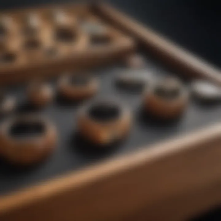 Close-up of wooden materials used in a ring display case